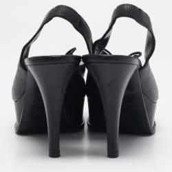 Pre Owned Fendi Black Leather Fendista Bow Peep Toe Slingback Platform Pumps Size 37