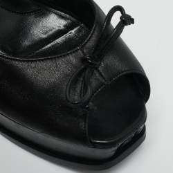 Pre Owned Fendi Black Leather Fendista Bow Peep Toe Slingback Platform Pumps Size 37