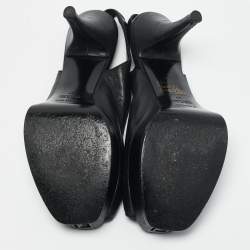 Pre Owned Fendi Black Leather Fendista Bow Peep Toe Slingback Platform Pumps Size 37