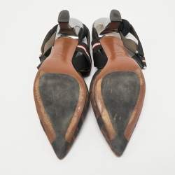 Fendi Brown/Black Fabric and Zucca Mesh Colibri Slingback Pumps Size 39
