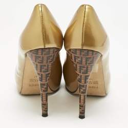 Fendi Gold Patent Leather Platform Pumps Size 37