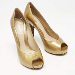 Fendi Gold Patent Leather Platform Pumps Size 37