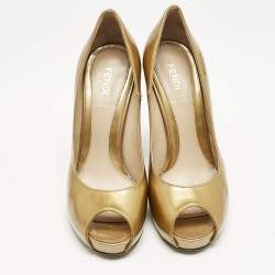 Fendi Gold Patent Leather Platform Pumps Size 37
