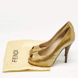 Fendi Gold Patent Leather Platform Pumps Size 37