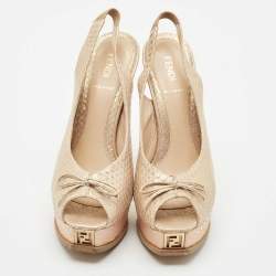 Fendi Beige Python Leather Fendista Peep Toe Platform Slingback Pumps Size 39