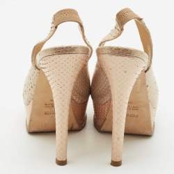 Fendi Beige Python Leather Fendista Peep Toe Platform Slingback Pumps Size 39