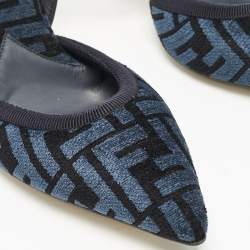 Fendi Navy Blue/Black Zucca Velvet Colibri Pointed Toe Slingback Pumps Size 38.5