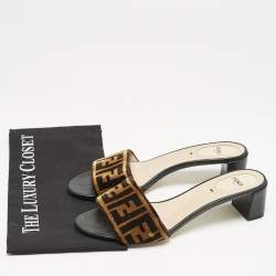 Fendi Black/Brown Zucca Velvet Slide Sandals Size 39