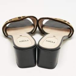 Fendi Black/Brown Zucca Velvet Slide Sandals Size 39