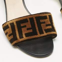 Fendi Black/Brown Zucca Velvet Slide Sandals Size 39
