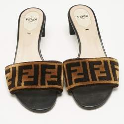Fendi Black/Brown Zucca Velvet Slide Sandals Size 39