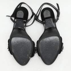 Fendi Black Patent Leather and Velvet Flowerland Ankle Strap Sandals Size 38.5