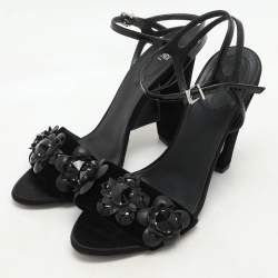 Fendi Black Patent Leather and Velvet Flowerland Ankle Strap Sandals Size 38.5
