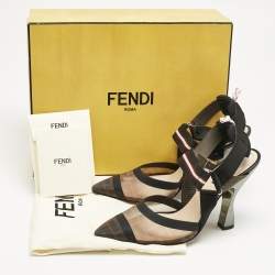 Fendi Brown/Black Zucca Mesh and Fabric Colibri Slingback Pumps Size 39