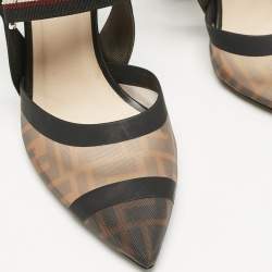 Fendi Brown/Black Zucca Mesh and Fabric Colibri Slingback Pumps Size 39