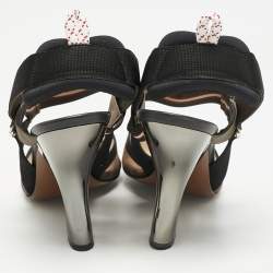 Fendi Brown/Black Zucca Mesh and Fabric Colibri Slingback Pumps Size 39