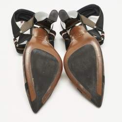 Fendi Brown/Black Zucca Mesh and Fabric Colibri Slingback Pumps Size 39