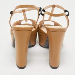 Fendi Brown Leather Duo Platform Sandals Size 37