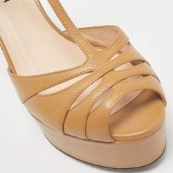 Fendi Brown Leather Duo Platform Sandals Size 37
