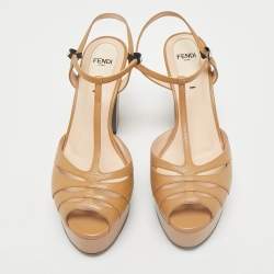 Fendi Brown Leather Duo Platform Sandals Size 37