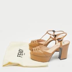 Fendi Brown Leather Duo Platform Sandals Size 37