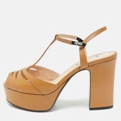 Fendi Brown Leather Duo Platform Sandals Size 37