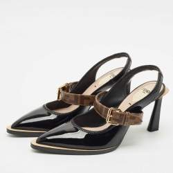 Fendi Black Patent Leather fframe Slingback  Pumps Size 37