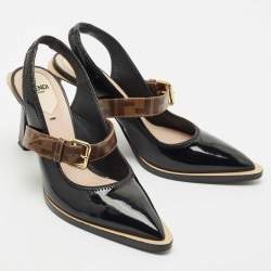 Fendi Black Patent Leather fframe Slingback  Pumps Size 37