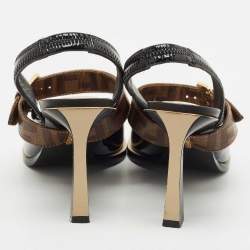 Fendi Black Patent Leather fframe Slingback  Pumps Size 37