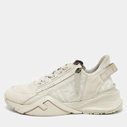 Fendi White Zucca Fabric and Leather Flow Low Top Sneakers Size 37