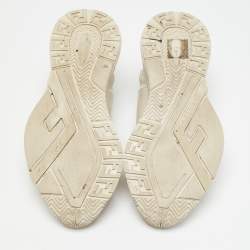 Fendi White Zucca Fabric and Leather Flow Low Top Sneakers Size 37