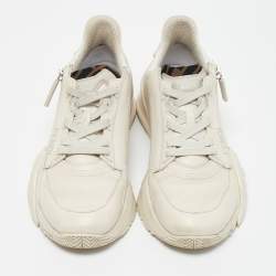 Fendi White Zucca Fabric and Leather Flow Low Top Sneakers Size 37