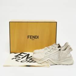 Fendi White Zucca Fabric and Leather Flow Low Top Sneakers Size 37