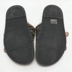 Fendi Brown/Beige Zucca Canvas and Leather FF Buckle Flat Slides Size 37