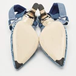 Fendi Navy Blue Zucca Denim Colibri Slingback Pumps Size 39.5