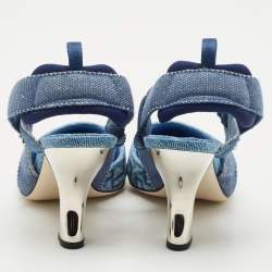 Fendi Navy Blue Zucca Denim Colibri Slingback Pumps Size 39.5