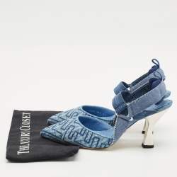 Fendi Navy Blue Zucca Denim Colibri Slingback Pumps Size 39.5