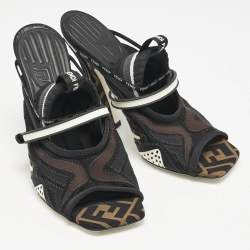 Fendi Multicolor Neoprene and Mesh Freedom FF Patchwork Slingback Sandals Size 38.5