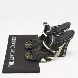 Fendi Multicolor Neoprene and Mesh Freedom FF Patchwork Slingback Sandals Size 38.5