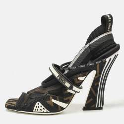 Fendi Multicolor Neoprene and Mesh Freedom FF Patchwork Slingback Sandals Size 38.5