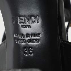 Fendi Black Patent Leather Chameleon Ankle Strap Sandals Size 36