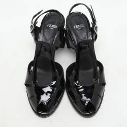Fendi Black Patent Leather Chameleon Ankle Strap Sandals Size 36