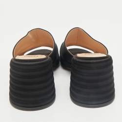 Fendi Black Satin FF Buckle Block Heel Slide Sandals Size 37.5