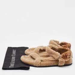 Fendi Brown Shearling Fur Ankle Strap Flat Sandals Size 40