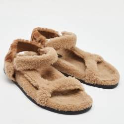 Fendi Brown Shearling Fur Ankle Strap Flat Sandals Size 40