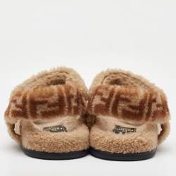 Fendi Brown Shearling Fur Ankle Strap Flat Sandals Size 40