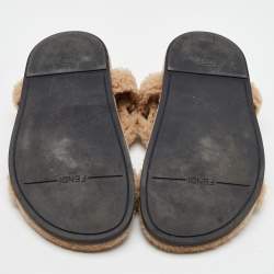 Fendi Brown Shearling Fur Ankle Strap Flat Sandals Size 40