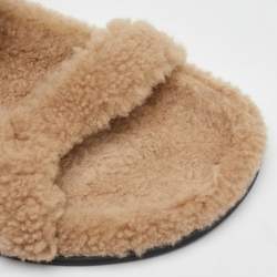 Fendi Brown Shearling Fur Ankle Strap Flat Sandals Size 40