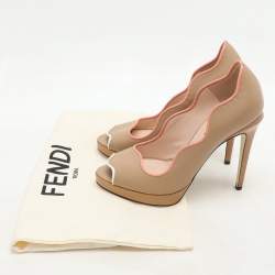 Fendi Beige Lizard Embossed and Leather Scalloped Peep Toe Platform Pumps Size 36