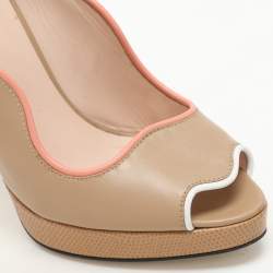 Fendi Beige Lizard Embossed and Leather Scalloped Peep Toe Platform Pumps Size 36